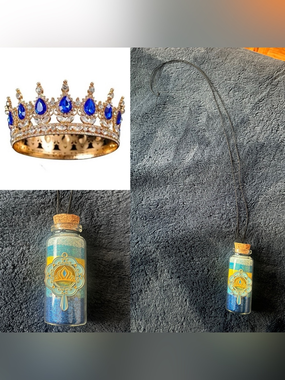Princess Crown Fairy Potion Glitter Bottle Necklace w/ Pendant